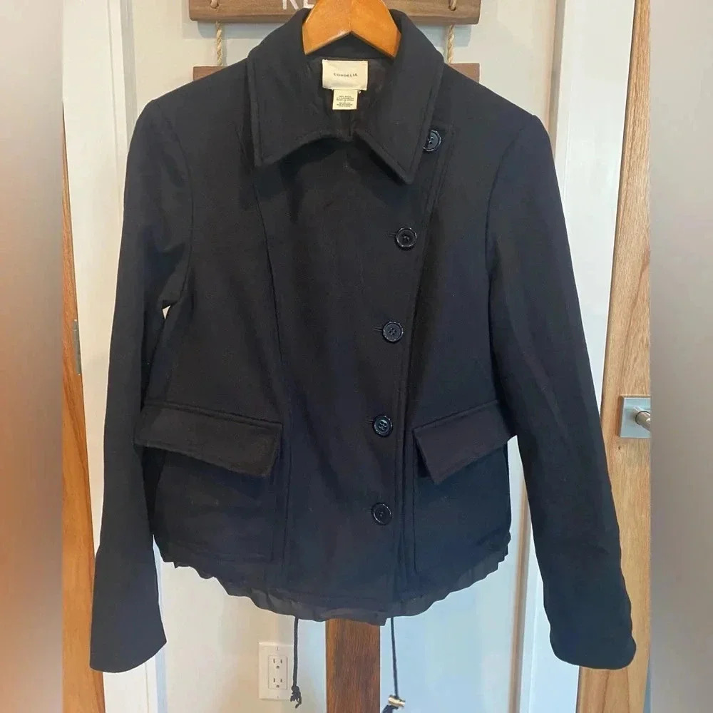 Urban Outfitters Women’s Cordelia Wool Cashmere Asymmetrical Black Coat Sz 4 EUC